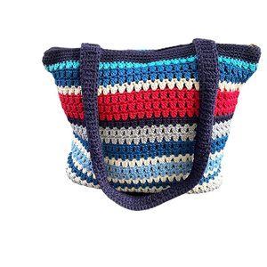 The Sak Crochet Top Zip Shoulder Bag Red White Blue Sz. M #02